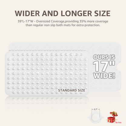 OTHWAY Non-Slip Bath Mat for Tub with Hair Catcher, 39"x17" Long Shower Mat, Large Drain Holes, Machine Washable Gripper Tub Mat