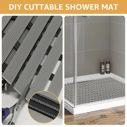 Yolife Extra Large PVC Shower Mat, 35.4x24 inch Non-Slip Bath Mat with Quick Drain, No Suction Cups, Easy to Cut & Store for Tub, Stall, Spa