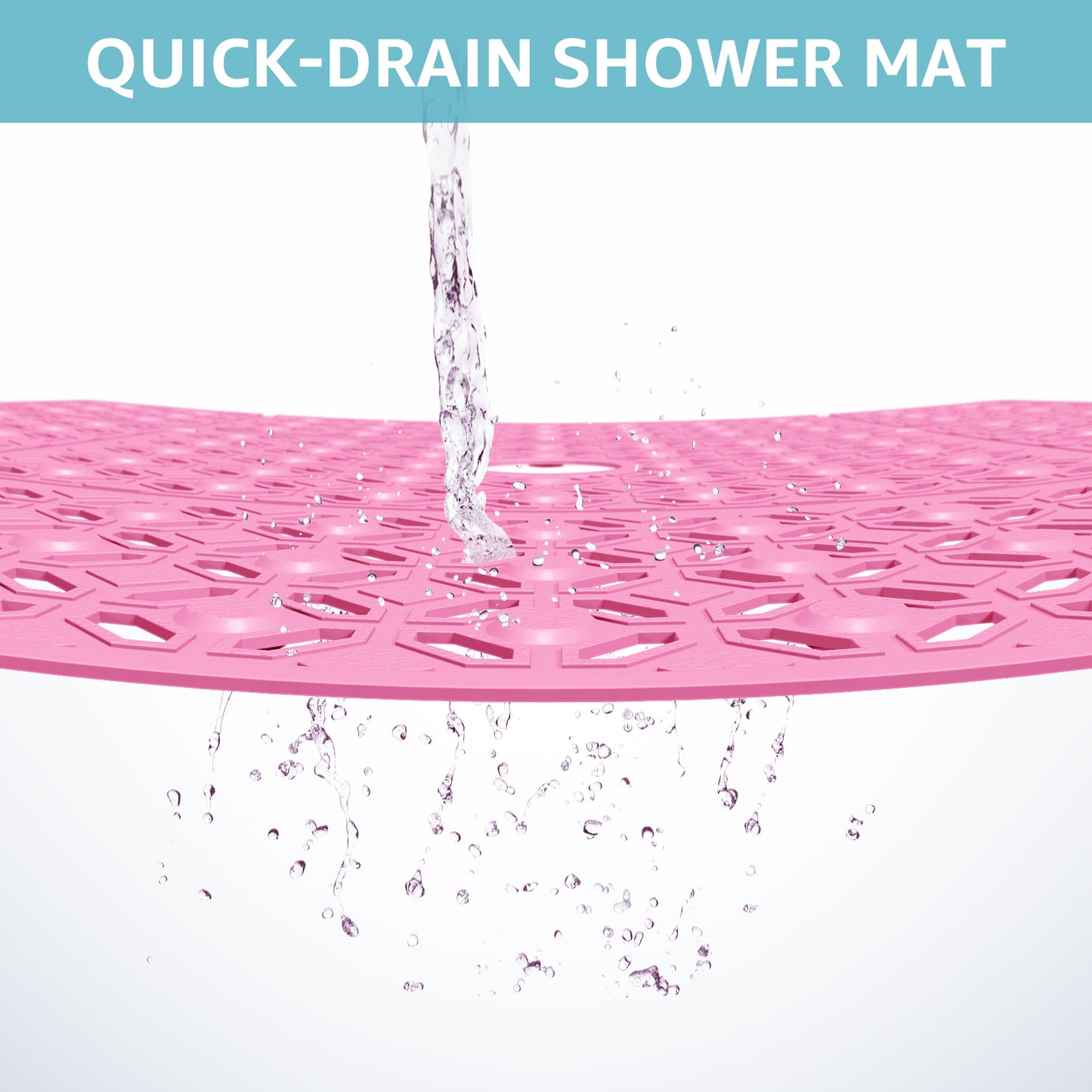OTHWAY Square Shower Mat, 27"x 27" Extra Large Shower Mats for Inside Shower, TPE Anti Slip Shower Mat with Suction Cups Drain Holes, Machine Washable Shower Floor Mat