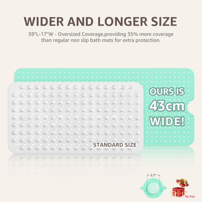 OTHWAY Non-Slip Bath Mat for Tub with Hair Catcher, 39"x17" Long Shower Mat, Large Drain Holes, Machine Washable Gripper Tub Mat