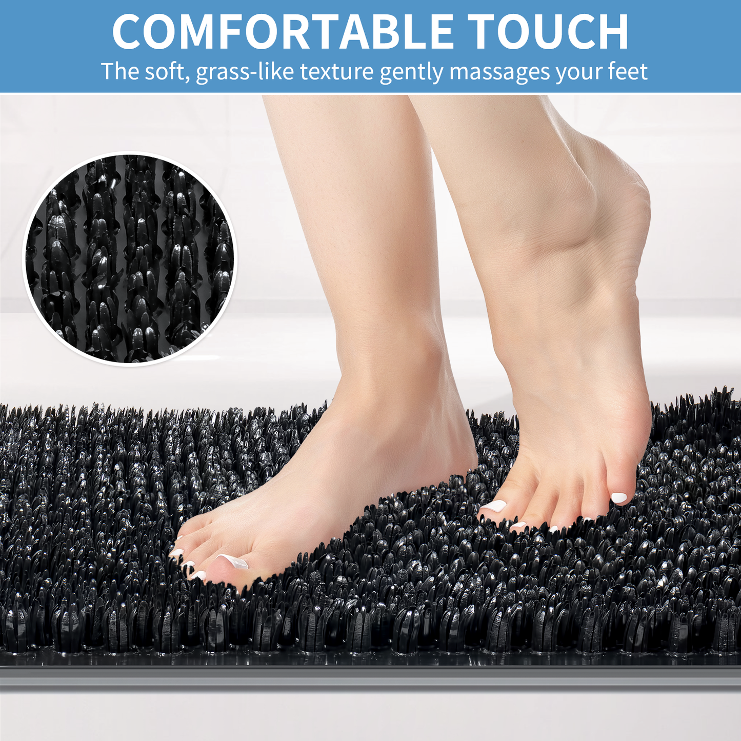Yolife Non-Slip Grass Bath Mat with Strong Suction Cups, 25.6"x13.4" Quick-Drain Shower Floor Mat for Foot Scrubbing & Massage