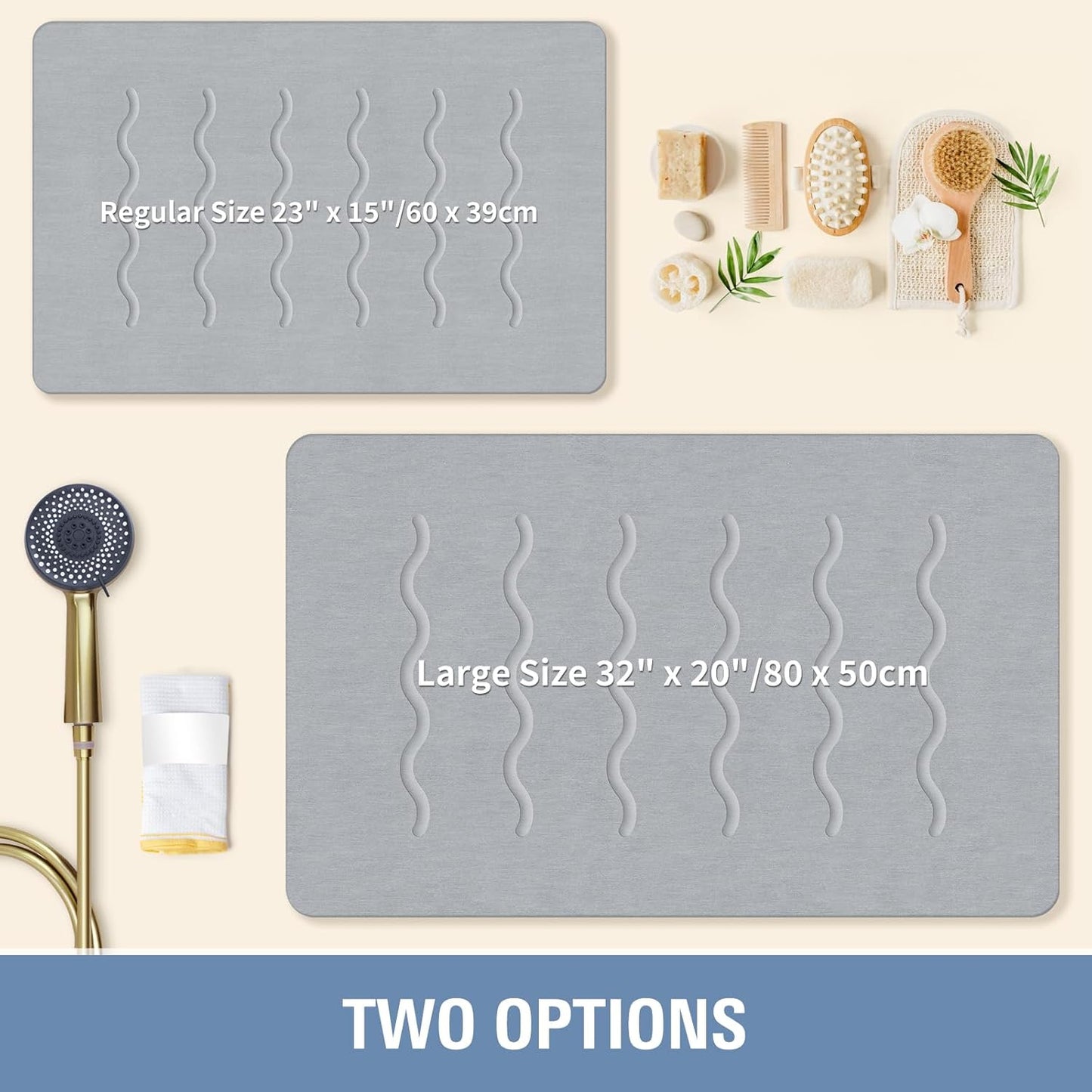 OTHWAY 32"x 20" Stone Bath Mat Large, Diatomaceous Earth Bath Mat for Bathroom Quick Drying Absorbing, Long Non-Slip Diatomite Hard Stone Shower Mat Instant Dry