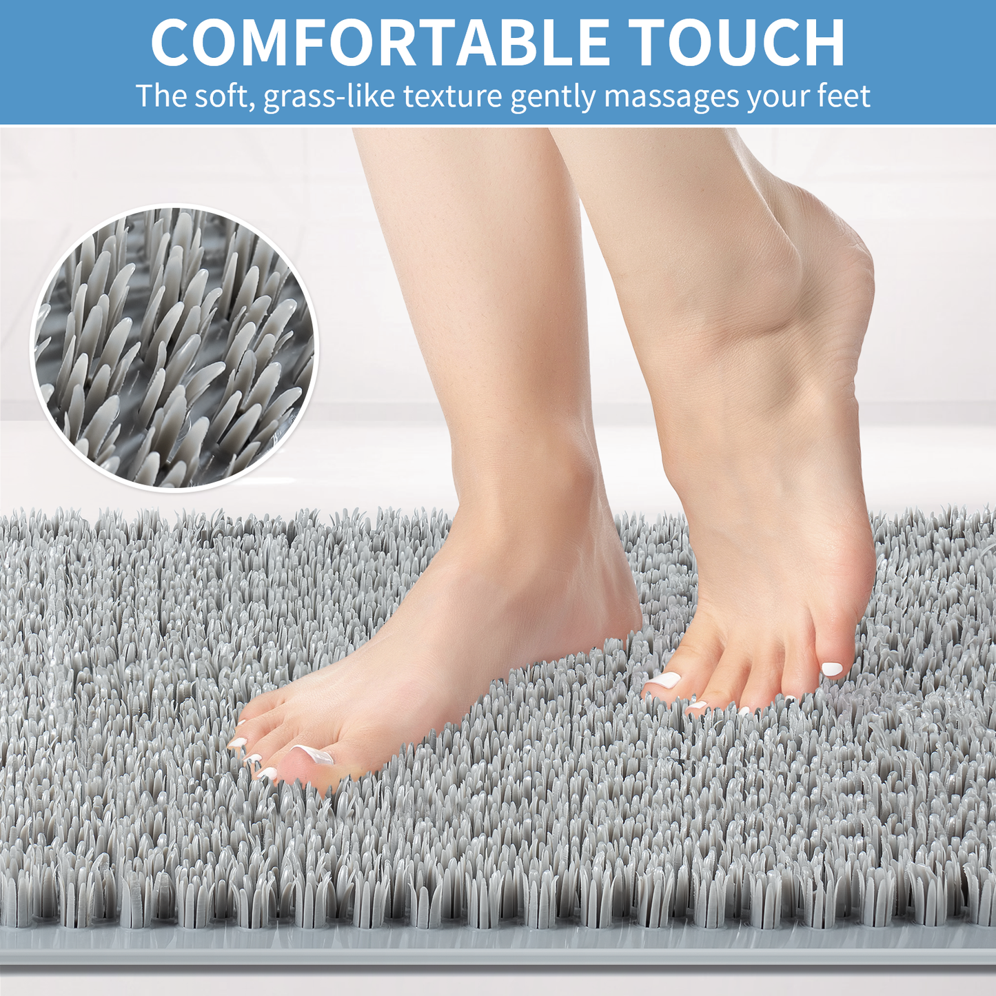 Yolife Non-Slip Grass Bath Mat with Strong Suction Cups, 27.5" x 15.7" Quick-Drain Shower Floor Mat for Foot Scrubbing & Massage