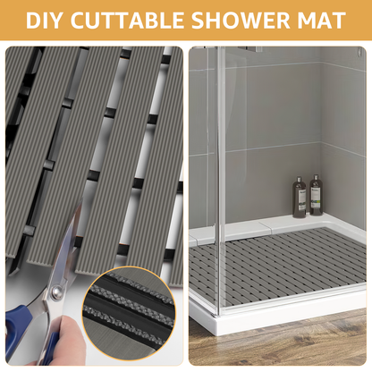 Yolife Extra Large PVC Shower Mat, 35.4x24 inch Non-Slip Bath Mat with Quick Drain, No Suction Cups, Easy to Cut & Store for Tub, Stall, Spa