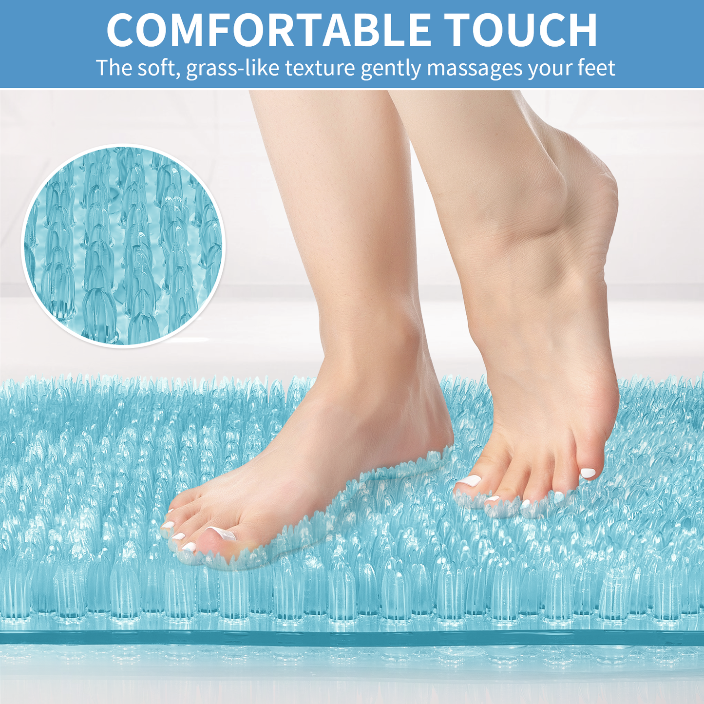 Yolife Non-Slip Grass Bath Mat with Strong Suction Cups, 25.6"x13.4" Quick-Drain Shower Floor Mat for Foot Scrubbing & Massage