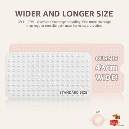 OTHWAY Non-Slip Bath Mat for Tub with Hair Catcher, 39"x17" Long Shower Mat, Large Drain Holes, Machine Washable Gripper Tub Mat