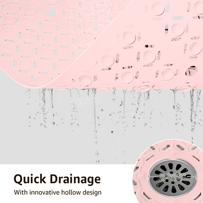 Yolife 27" x 27" Square Shower Mat, Non-Slip TPE Bath Mat with Drain Hole & Suction Cups, Machine Washable Soft Floor Mat for Tub or Stall