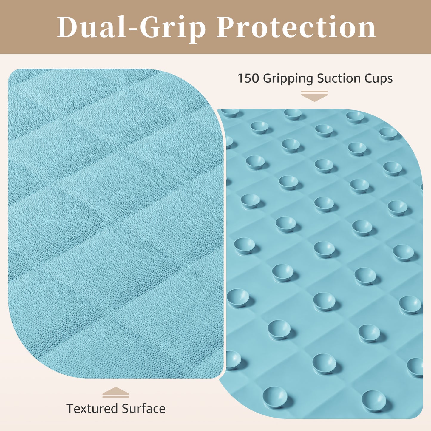 Yolife Non-Slip Bathtub Mat 27.5"x17", Anti-Fatigue Grid Pattern & Suction Cups, Natural Rubber for Shower Tub, Machine Washable