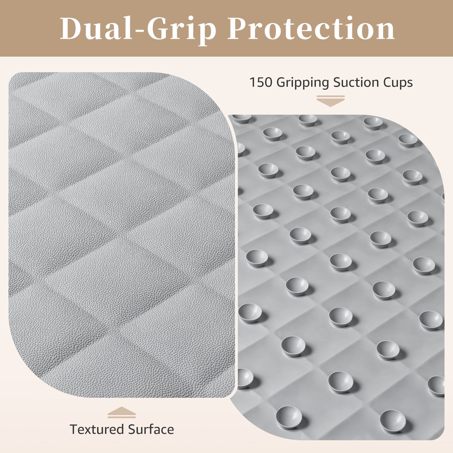 Yolife Non-Slip Bathtub Mat 27.5"x17", Anti-Fatigue Grid Pattern & Suction Cups, Natural Rubber for Shower Tub, Machine Washable