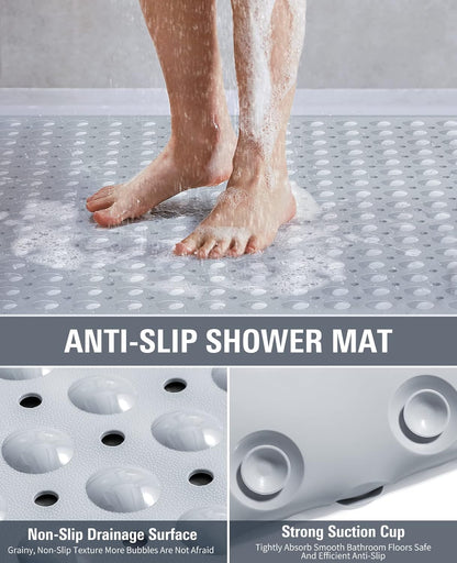 Yolife Extra Large Shower Mat 22.8x34.6" - TPE Non-Slip Bath Mat w/Suction Cups & Drain Holes, Heavy Duty for Shower Stall, Odor-Free