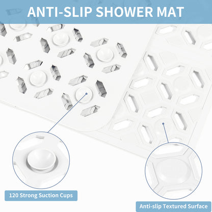 OTHWAY Square Shower Mat, 27"x 27" Extra Large Shower Mats for Inside Shower, TPE Anti Slip Shower Mat with Suction Cups Drain Holes, Machine Washable Shower Floor Mat