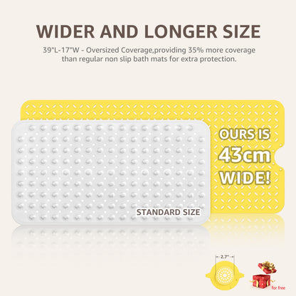 OTHWAY Non-Slip Bath Mat for Tub with Hair Catcher, 39"x17" Long Shower Mat, Large Drain Holes, Machine Washable Gripper Tub Mat