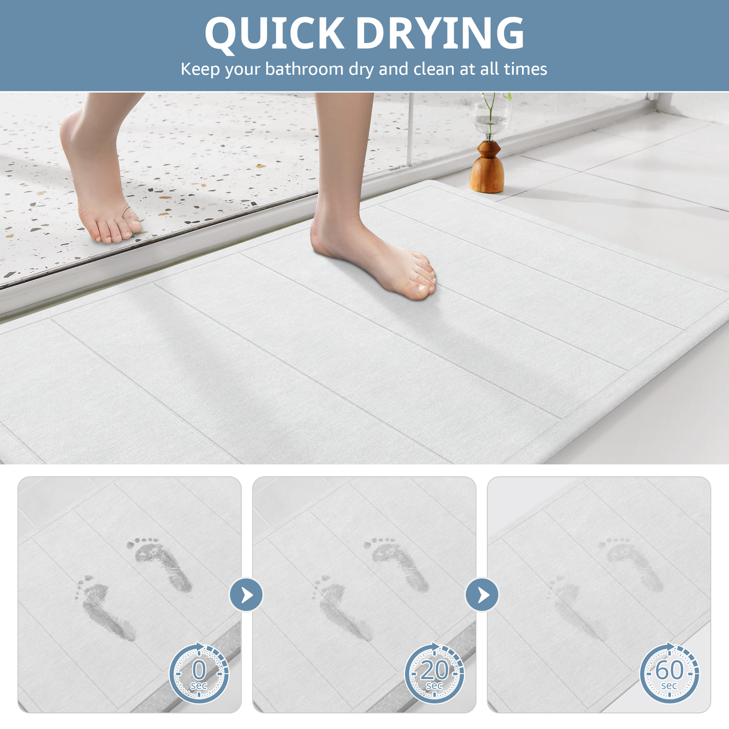 Yolife 32"x 20" Diatomite Bath Mat, Super Absorbent Quick-Dry Stone Bathroom Floor Mat, Non-Slip Natural Diatomaceous Earth Shower Rug, Large Bath Pad for Bathroom, Kitchen, Entryway, Easy to Clean