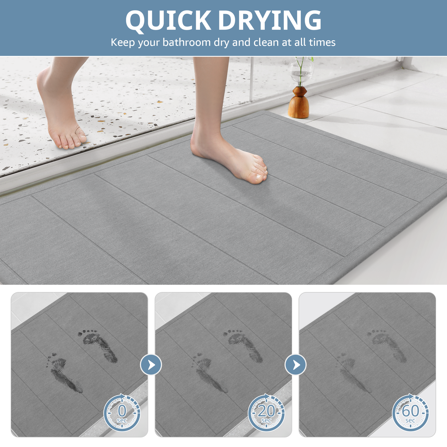 Yolife 32"x 20" Diatomite Bath Mat, Super Absorbent Quick-Dry Stone Bathroom Floor Mat, Non-Slip Natural Diatomaceous Earth Shower Rug, Large Bath Pad for Bathroom, Kitchen, Entryway, Easy to Clean
