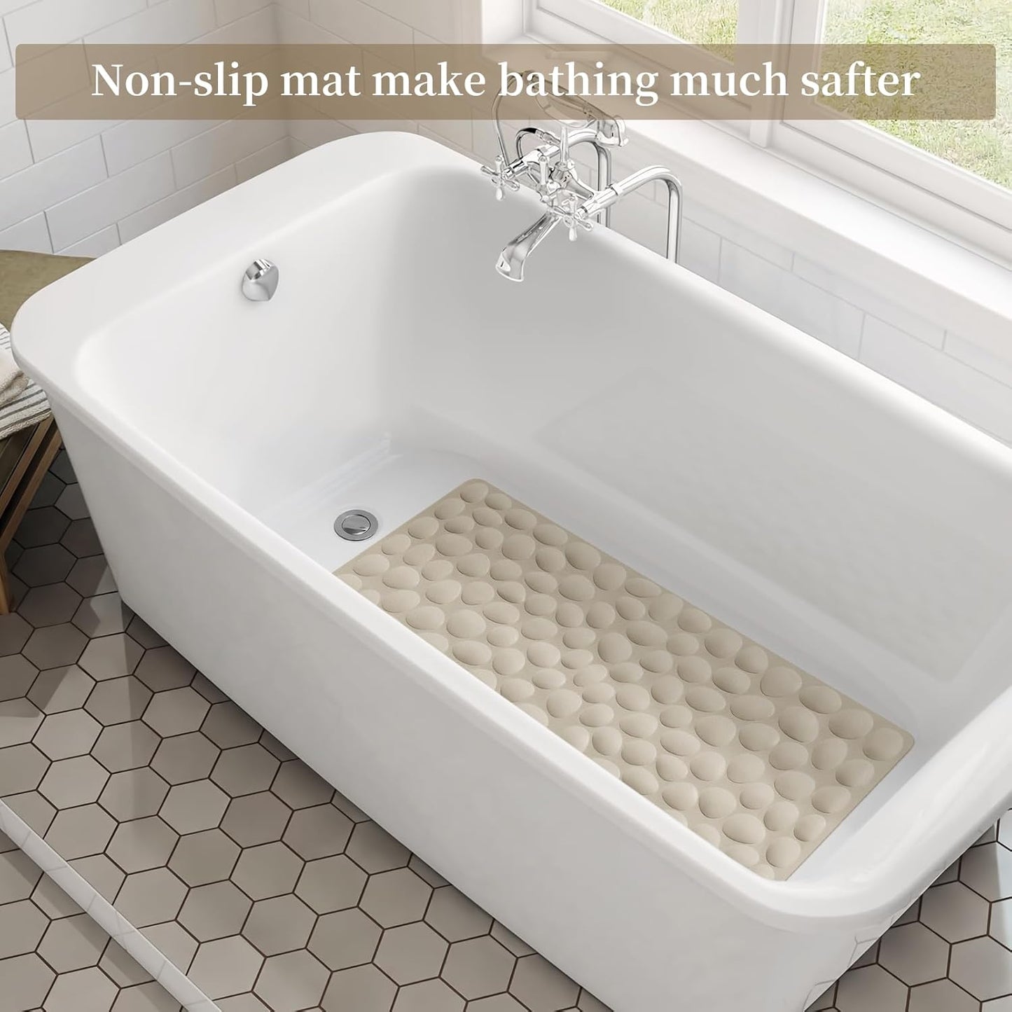 Non-Slip Bathtub Mat OTHWAY Soft Rubber Bathroom Bathmat with Strong Suction Cups