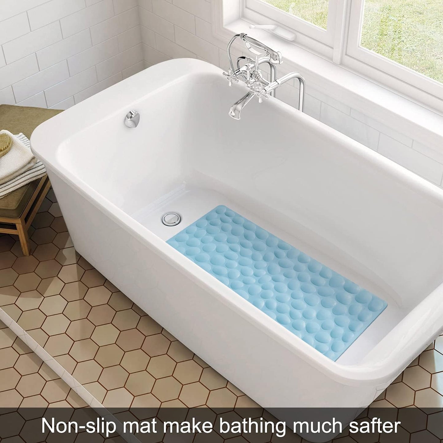 Non-Slip Bathtub Mat OTHWAY Soft Rubber Bathroom Bathmat with Strong Suction Cups