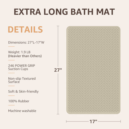 OTHWAY Extra Large Non-Slip Bath Mat with Strong Suction Cups, 28" x 17" Soft Rubber Shower Mat for Bathroom Floor, Durable & Skin-Friendly Bath Rug
