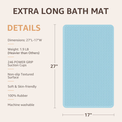 OTHWAY Extra Large Non-Slip Bath Mat with Strong Suction Cups, 28" x 17" Soft Rubber Shower Mat for Bathroom Floor, Durable & Skin-Friendly Bath Rug