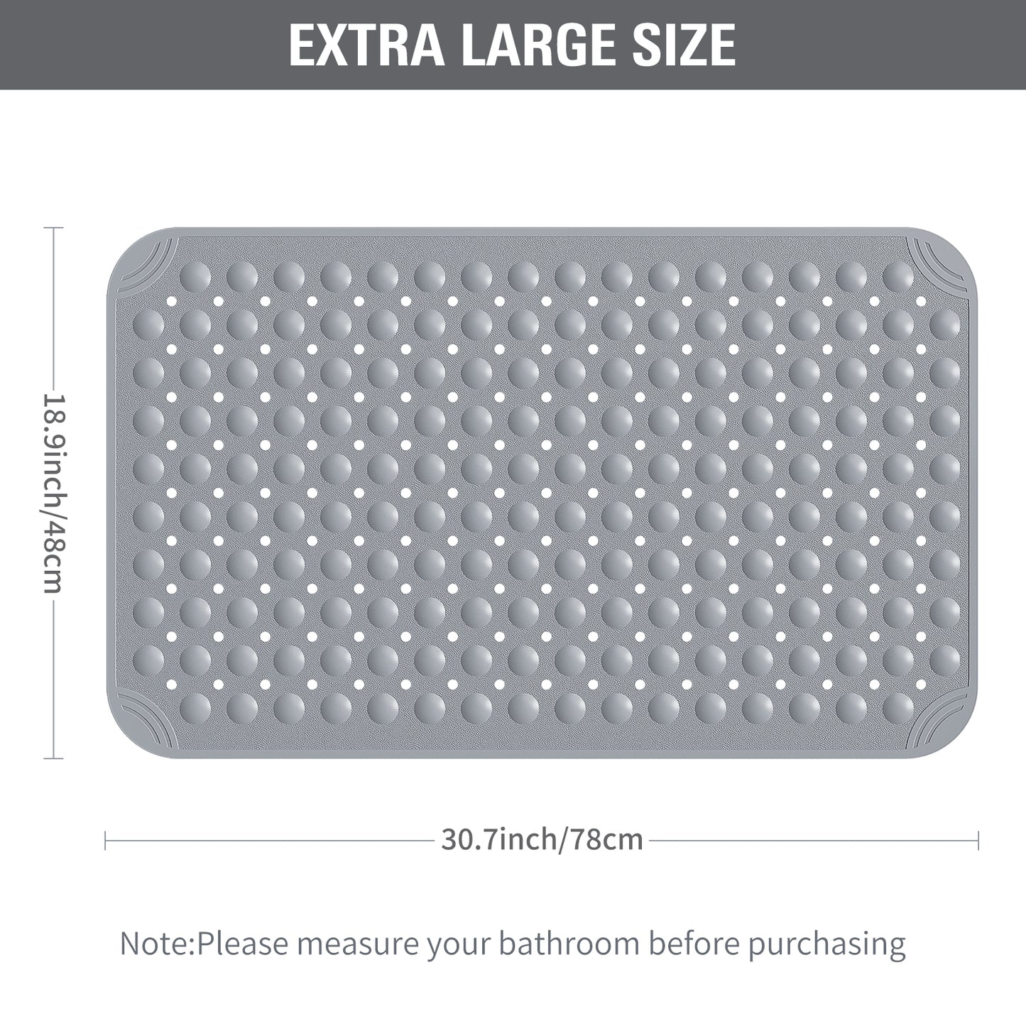 Yolife Extra Large Shower Mat 18.9x30.7" - TPE Non-Slip Bath Mat w/Suction Cups & Drain Holes, Heavy Duty for Shower Stall, Odor-Free