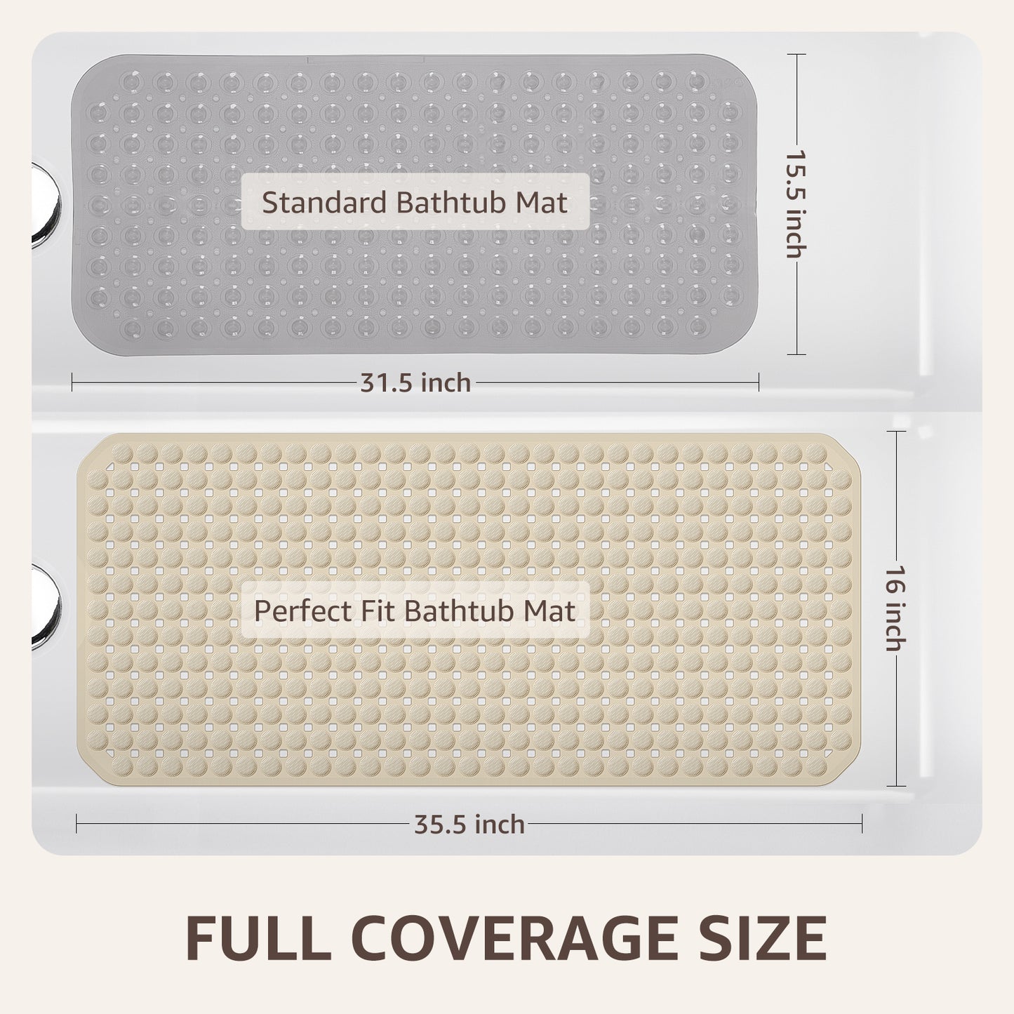 OTHWAY Non Slip Bath Tub Shower Mat with Suction Cups, Drain Holes, Bathtub Floor Liner Mats for Inside Shower Bathroom, Machine Washable, Soft on Feet, 35x16 Inch