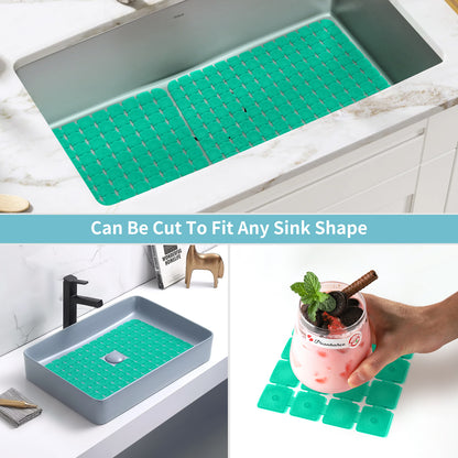 OTHWAY 2-Pack Square Sink Mats,Non-Slip Sink Mats for Kitchen, Quick-Dry Dish Drying Pad & Cabinet Protector, Flexible PVC Sink Grid Liner for Stainless Steel/Ceramic Sinks, 15.7"x11.8"