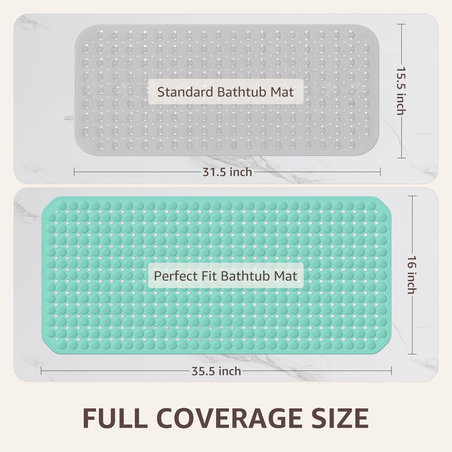 OTHWAY Non Slip Bath Tub Shower Mat with Suction Cups, Drain Holes, Bathtub Floor Liner Mats for Inside Shower Bathroom, Machine Washable, Soft on Feet, 35x16 Inch