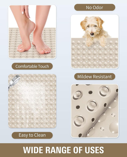Yolife Extra Large Shower Mat 22.8x34.6" - TPE Non-Slip Bath Mat w/Suction Cups & Drain Holes, Heavy Duty for Shower Stall, Odor-Free