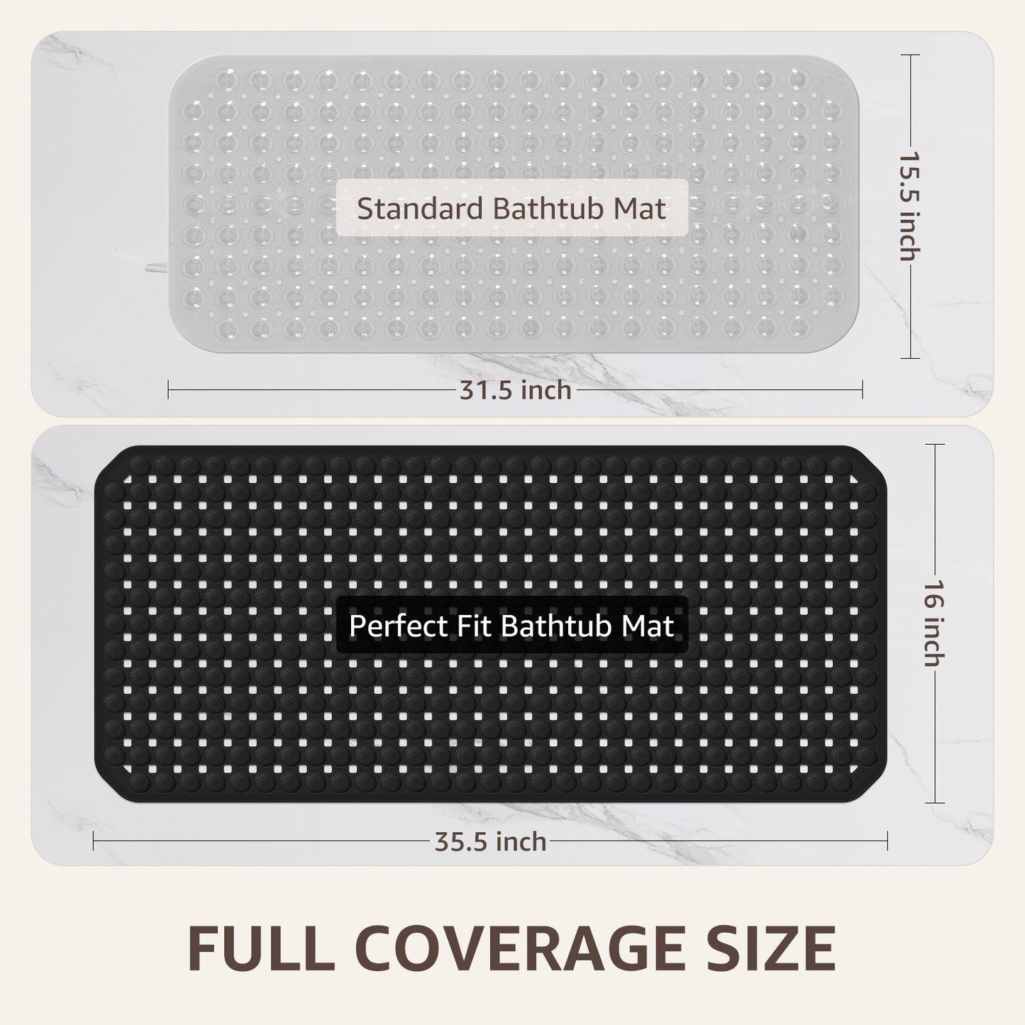 OTHWAY Non Slip Bath Tub Shower Mat with Suction Cups, Drain Holes, Bathtub Floor Liner Mats for Inside Shower Bathroom, Machine Washable, Soft on Feet, 35x16 Inch