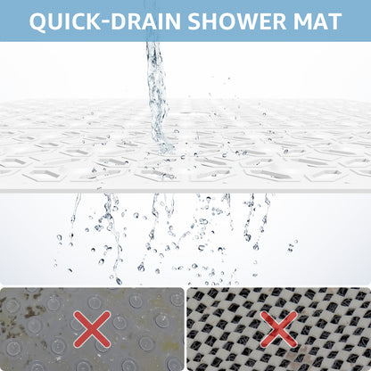 OTHWAY Square Shower Mat, 27"x 27" Extra Large Shower Mats for Inside Shower, TPE Anti Slip Shower Mat with Suction Cups Drain Holes, Machine Washable Shower Floor Mat