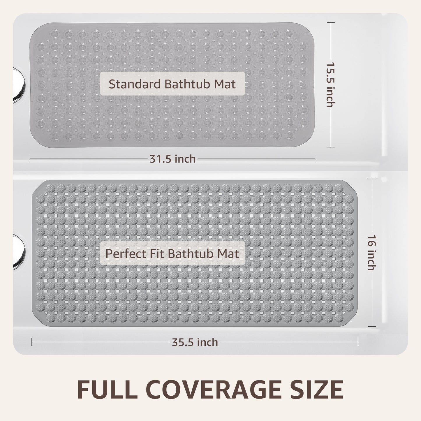 OTHWAY Non Slip Bath Tub Shower Mat with Suction Cups, Drain Holes, Bathtub Floor Liner Mats for Inside Shower Bathroom, Machine Washable, Soft on Feet, 35x16 Inch