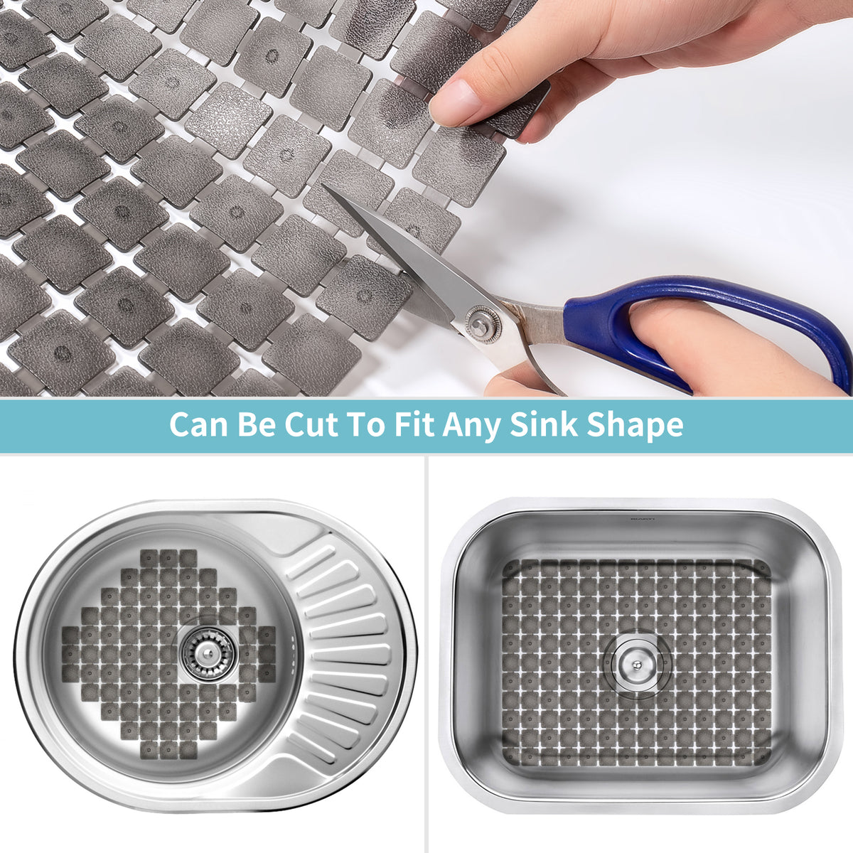 OTHWAY 2-Pack Square Sink Mats,Non-Slip Sink Mats for Kitchen, Quick-Dry Dish Drying Pad & Cabinet Protector, Flexible PVC Sink Grid Liner for Stainless Steel/Ceramic Sinks, 15.7"x11.8"