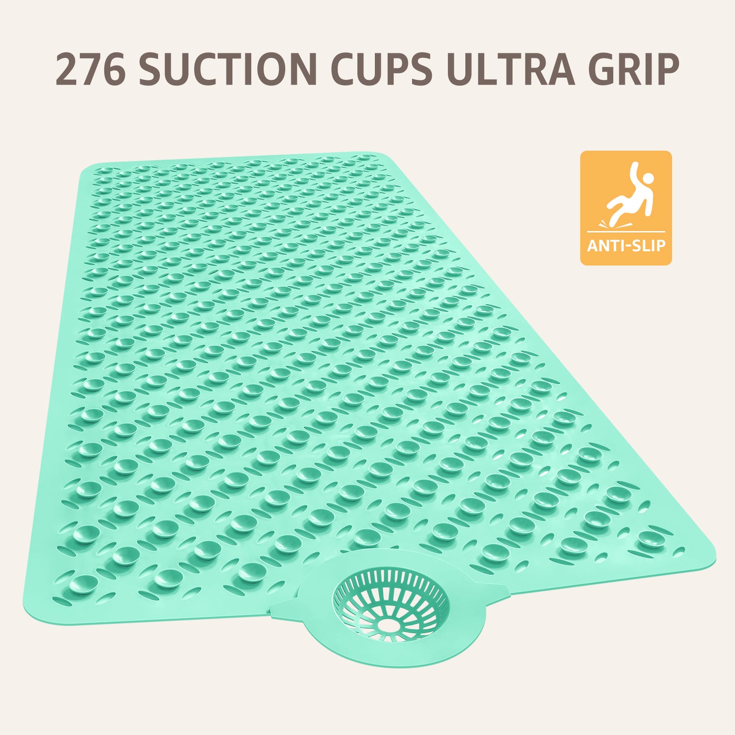 OTHWAY Non-Slip Bath Mat for Tub with Hair Catcher, 39"x17" Long Shower Mat, Large Drain Holes, Machine Washable Gripper Tub Mat