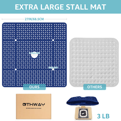 OTHWAY Square Shower Mat, 27"x 27" Extra Large Shower Mats for Inside Shower, TPE Anti Slip Shower Mat with Suction Cups Drain Holes, Machine Washable Shower Floor Mat