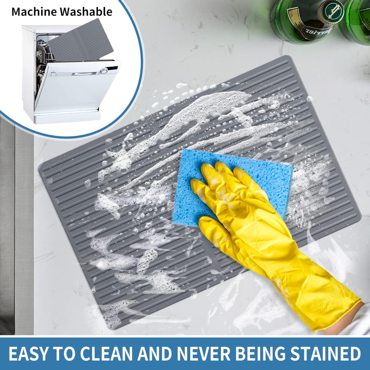 OTHWAY 11.8"x12.4" Silicone Sink Divider Mat, Large Sink Saddle & Protector for Divided Sink, No Suction Cups, Easy to Clean, Dish Drying Rack for Glassware and Dishes