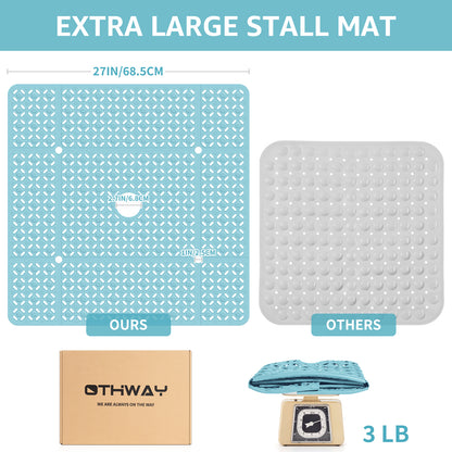 OTHWAY Square Shower Mat, 27"x 27" Extra Large Shower Mats for Inside Shower, TPE Anti Slip Shower Mat with Suction Cups Drain Holes, Machine Washable Shower Floor Mat