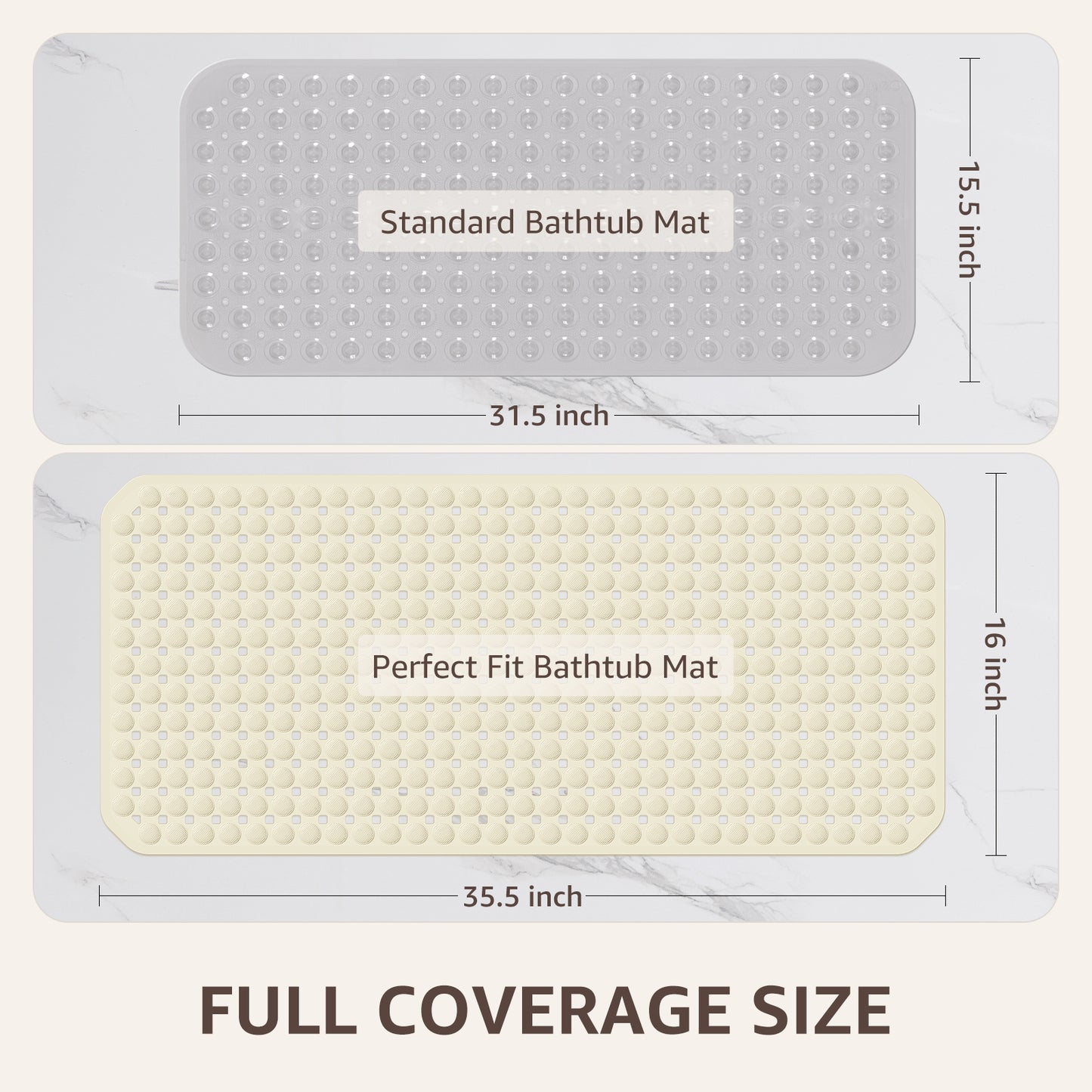 OTHWAY Non Slip Bath Tub Shower Mat with Suction Cups, Drain Holes, Bathtub Floor Liner Mats for Inside Shower Bathroom, Machine Washable, Soft on Feet, 35x16 Inch