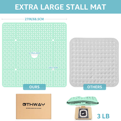 OTHWAY Square Shower Mat, 27"x 27" Extra Large Shower Mats for Inside Shower, TPE Anti Slip Shower Mat with Suction Cups Drain Holes, Machine Washable Shower Floor Mat