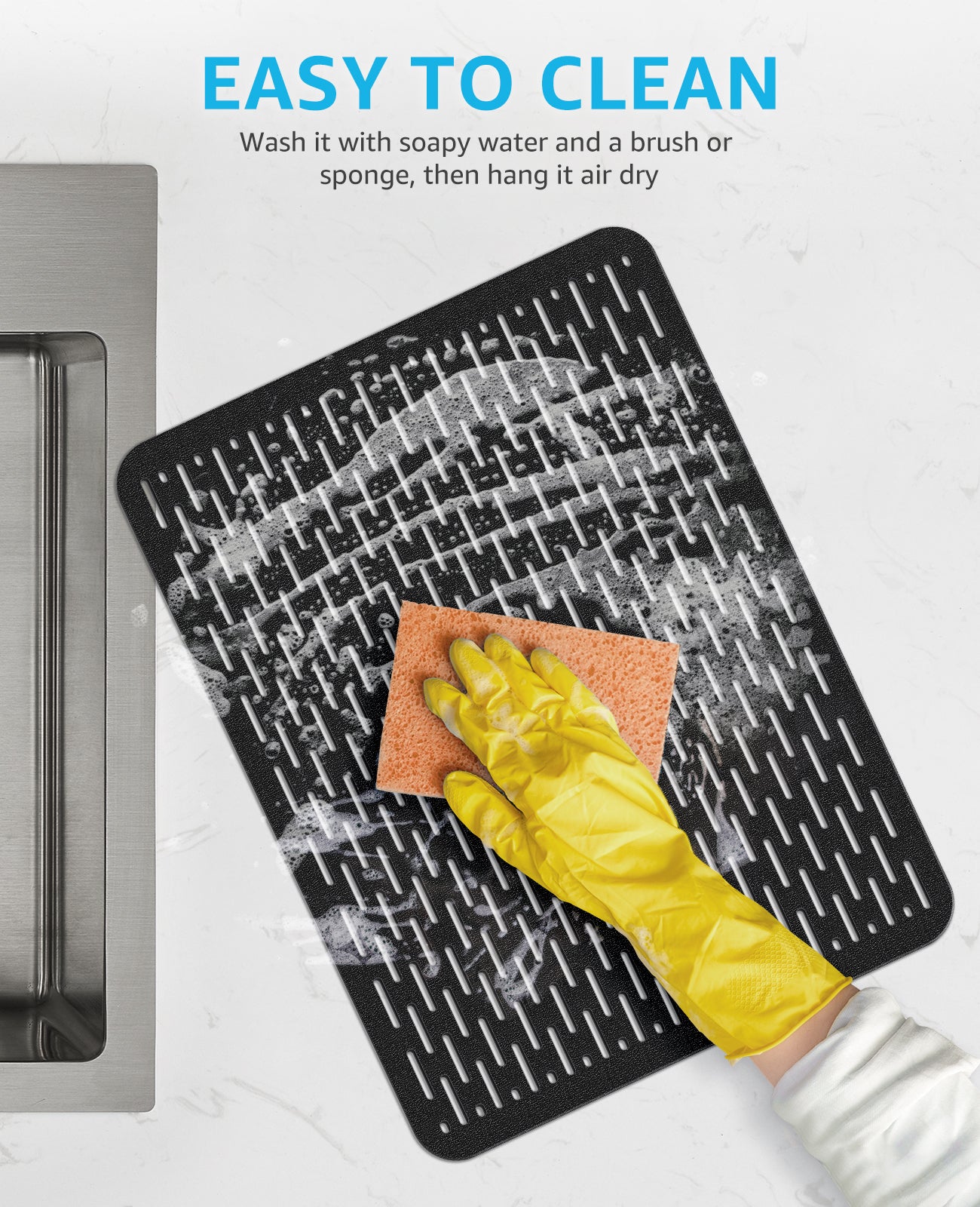 Bligli 15.7x11.8inch Kitchen Sink Mat, PVC Eco-Friendly Bottom Protector with Fast Drain & Anti-Slip