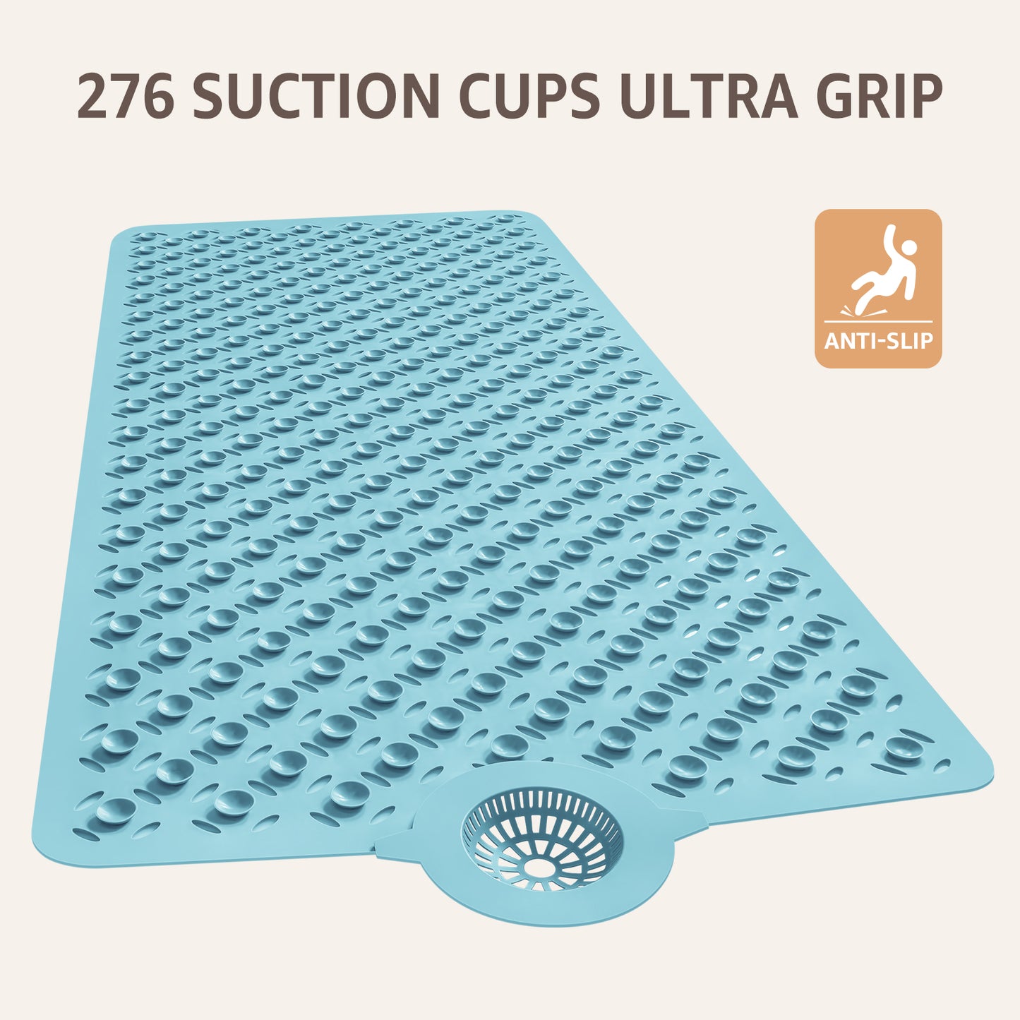 OTHWAY Non-Slip Bath Mat for Tub with Hair Catcher, 39"x17" Long Shower Mat, Large Drain Holes, Machine Washable Gripper Tub Mat
