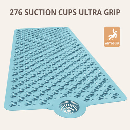 OTHWAY Non-Slip Bath Mat for Tub with Hair Catcher, 39"x17" Long Shower Mat, Large Drain Holes, Machine Washable Gripper Tub Mat