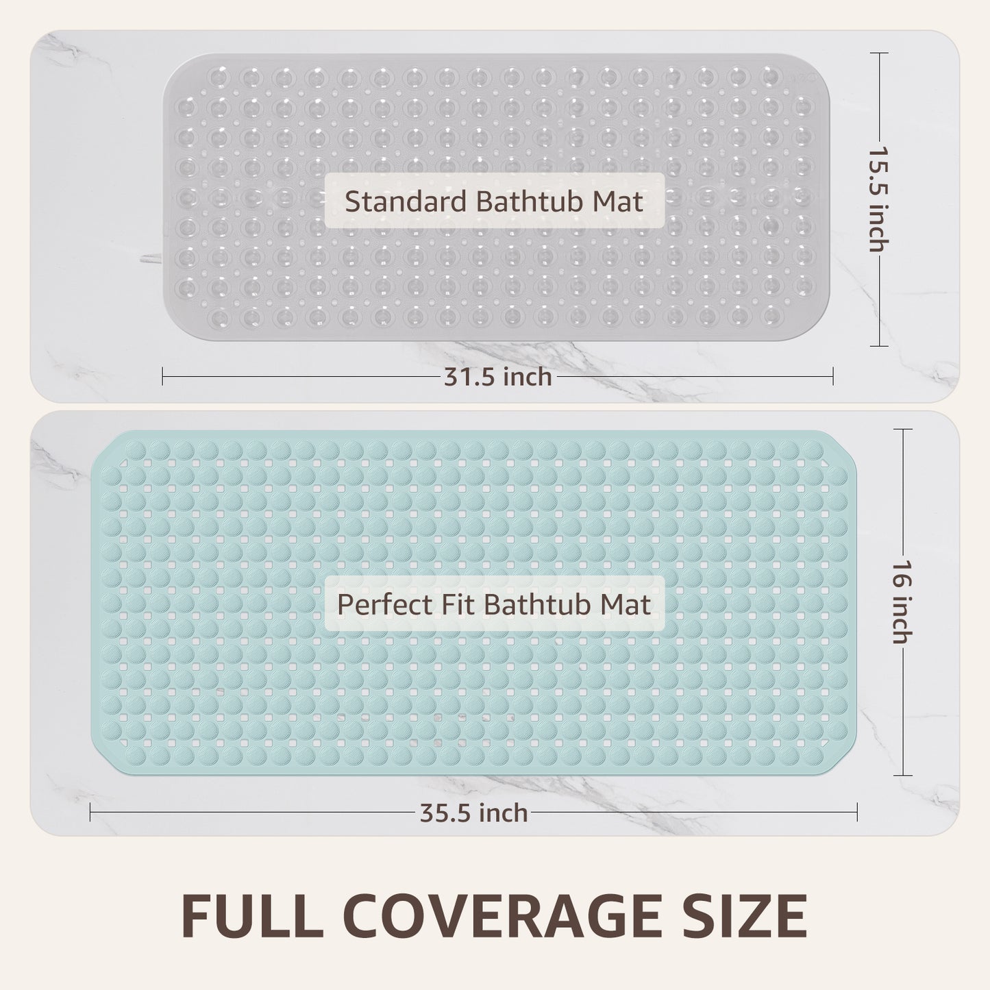 OTHWAY Non Slip Bath Tub Shower Mat with Suction Cups, Drain Holes, Bathtub Floor Liner Mats for Inside Shower Bathroom, Machine Washable, Soft on Feet, 35x16 Inch