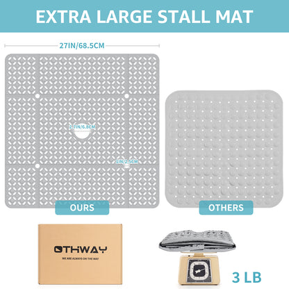 OTHWAY Square Shower Mat, 27"x 27" Extra Large Shower Mats for Inside Shower, TPE Anti Slip Shower Mat with Suction Cups Drain Holes, Machine Washable Shower Floor Mat