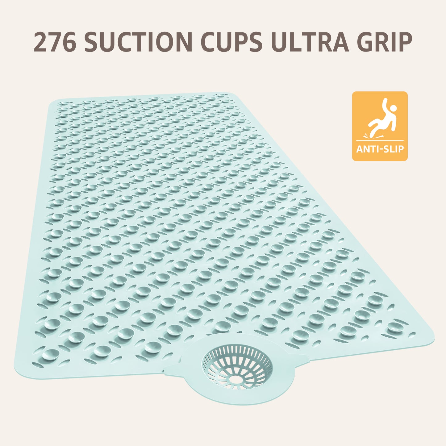 OTHWAY Non-Slip Bath Mat for Tub with Hair Catcher, 39"x17" Long Shower Mat, Large Drain Holes, Machine Washable Gripper Tub Mat