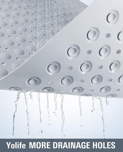 Yolife Extra Large Shower Mat 22.8x34.6" - TPE Non-Slip Bath Mat w/Suction Cups & Drain Holes, Heavy Duty for Shower Stall, Odor-Free