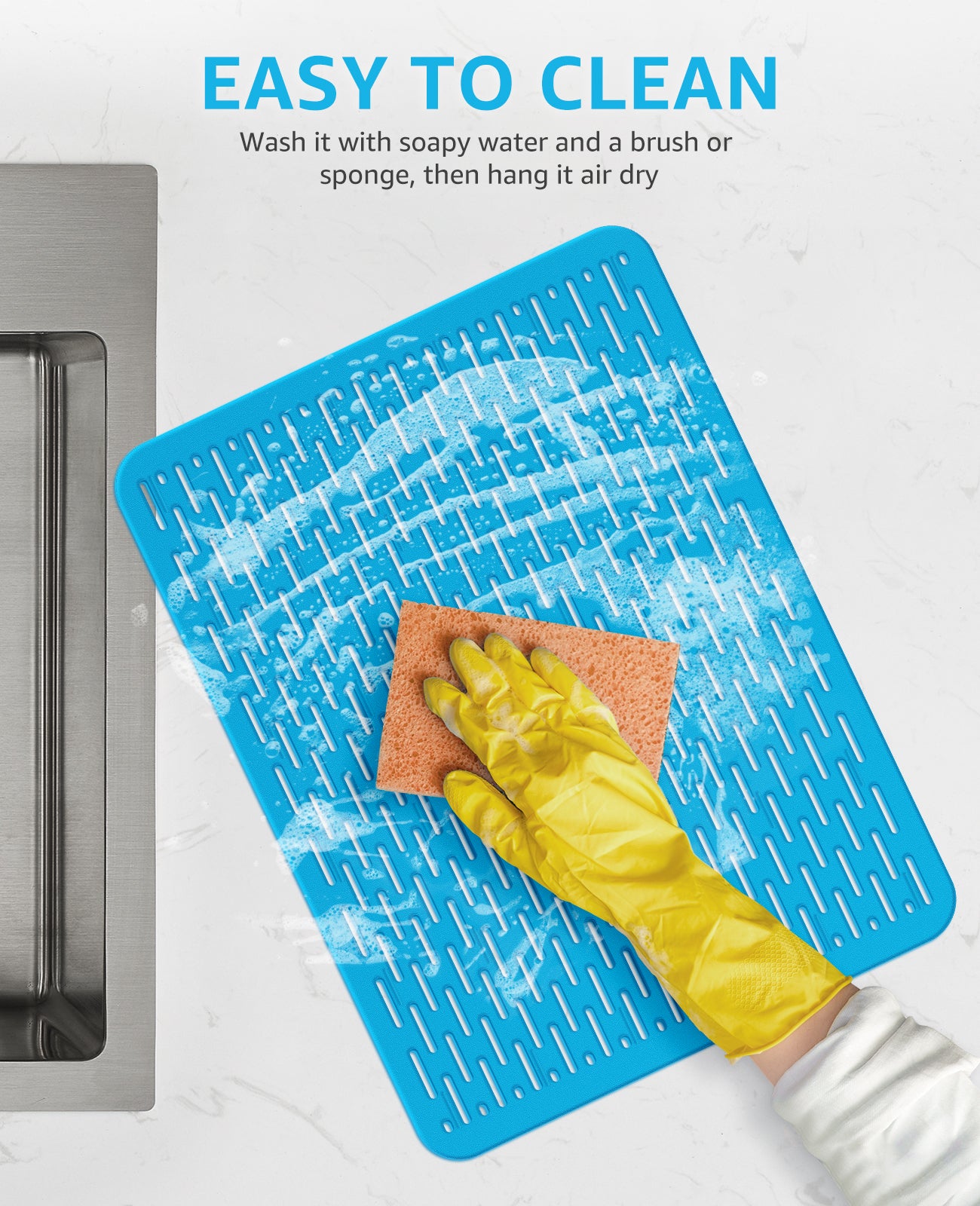 Bligli 15.7x11.8inch Kitchen Sink Mat, PVC Eco-Friendly Bottom Protector with Fast Drain & Anti-Slip