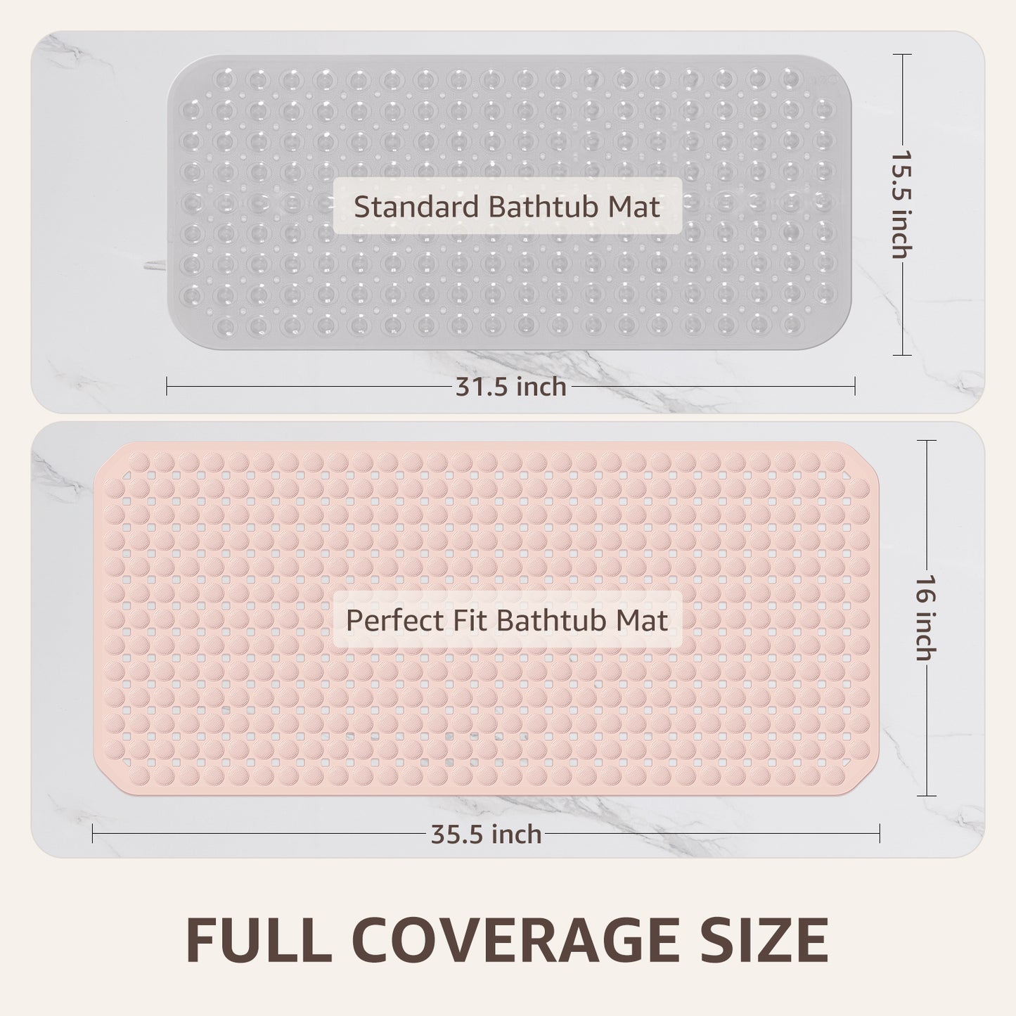 OTHWAY Non Slip Bath Tub Shower Mat with Suction Cups, Drain Holes, Bathtub Floor Liner Mats for Inside Shower Bathroom, Machine Washable, Soft on Feet, 35x16 Inch