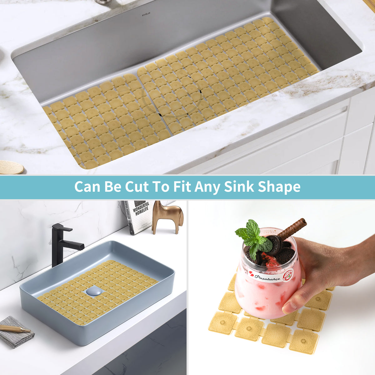 OTHWAY 2-Pack Square Sink Mats,Non-Slip Sink Mats for Kitchen, Quick-Dry Dish Drying Pad & Cabinet Protector, Flexible PVC Sink Grid Liner for Stainless Steel/Ceramic Sinks, 15.7"x11.8"