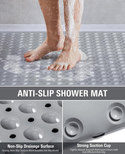 Yolife Extra Large Shower Mat 22.8x34.6" - TPE Non-Slip Bath Mat w/Suction Cups & Drain Holes, Heavy Duty for Shower Stall, Odor-Free
