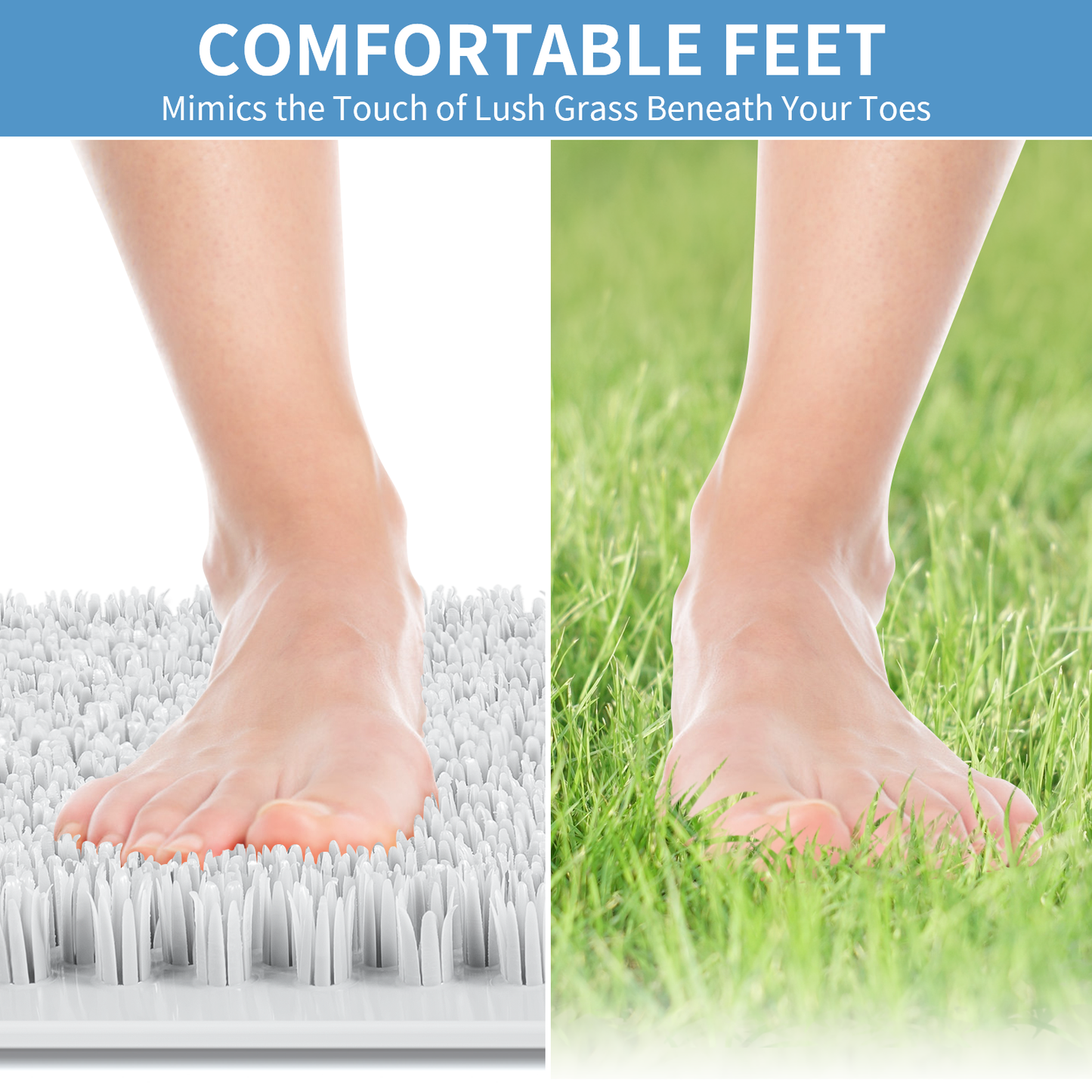Yolife Non-Slip Grass Bath Mat with Strong Suction Cups, 27.5" x 15.7" Quick-Drain Shower Floor Mat for Foot Scrubbing & Massage