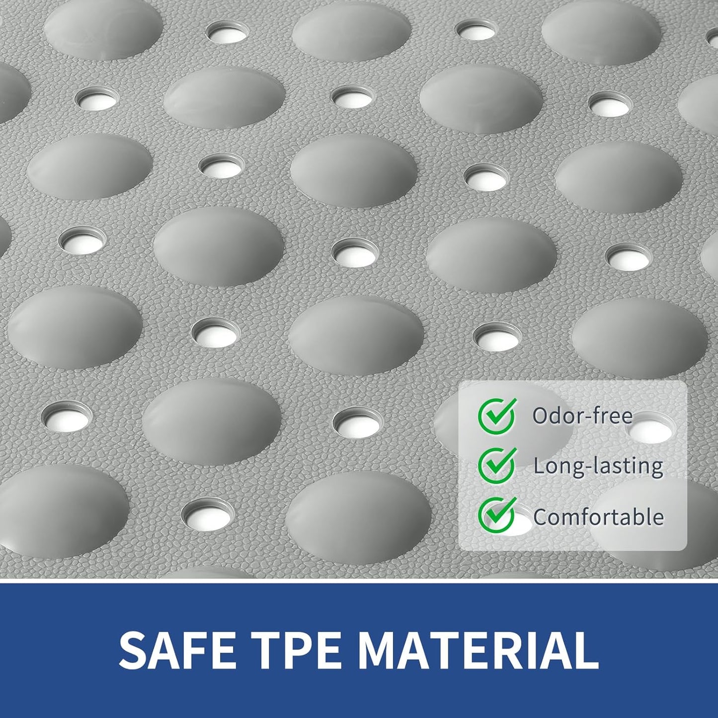 OTHWAY Extra Large Shower Mat 47"x 32", TPE Non Slip Shower Mat for Shower Stall, Inside Walk in Shower Mats with Drain Holes Suction Cups, Anti-Slip for Elderly Kids (Dark Grey)